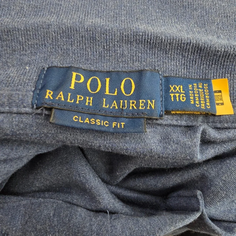 Polo Ralph Lauren Mens XXL Classic Fit Heather‎ Navy Blue Cotton Polo Shirt